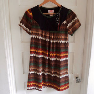 Aoyama Itchome Brown & Orange Multicolor Cozy Winter Mini Dress S